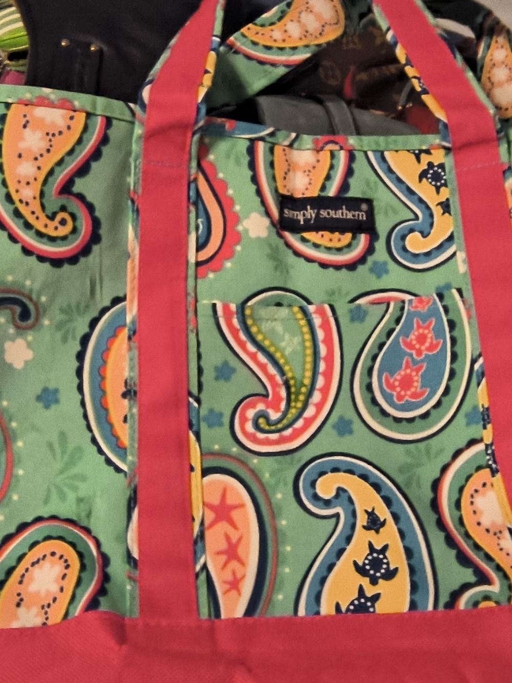 Simply Southern Teal Paisley Tote with Hot Pink Straps